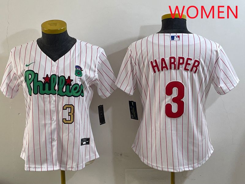 Women Philadelphia Phillies #3 Harper White Stripe Second generation joint name 2025 Nike MLB Jersey style 4
